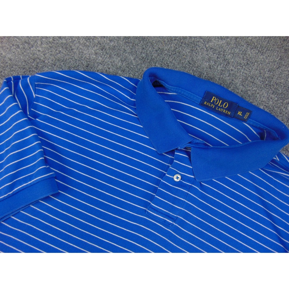Polo Ralph Lauren Polo Mens XL Short Sleeve Blue Striped Casual‎ Preppy Classic